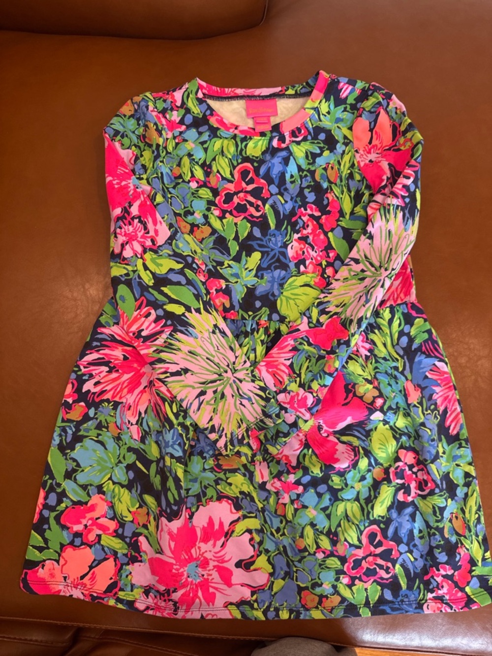 Lilly Pulitzer Girls Floral Long Sleeve Dress - Navy, Hot Pink & Lime